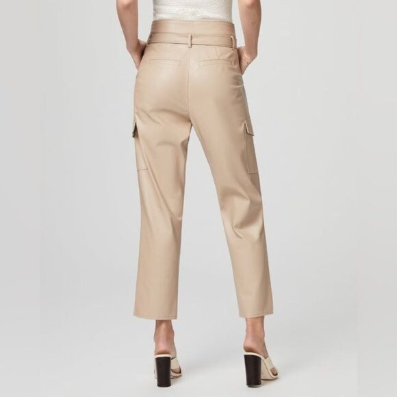 New PAIGE‎ Tami Cargo Pant Taupe Vegan Leather Size 10 - Picture 4 of 15